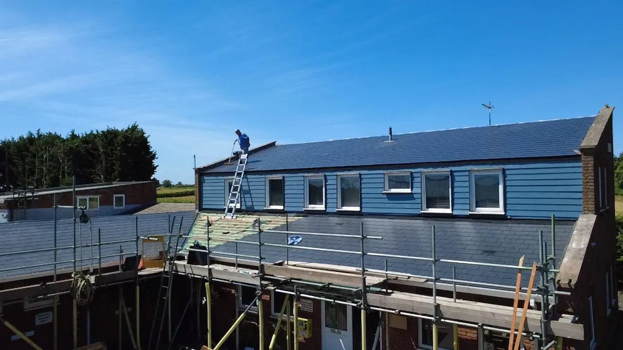 Slate re-roof in progress